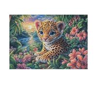 Leopard Cub on Rock with Tropical Flowers Puzzle 300 Pezzi Rompicapo Per Tutte Le Occasioni Versatile E Divertente Rilassamento Garantito Regalo Per Compleanni E Feste 300 PCS