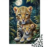 Leopard Cubs Moon Puzzle in Pezzi Jungle Night Art 1000 Pezzi Carta Riciclata Per Donne, Regali Per Uomini Puzzle Estremamente Difficile E Stimolante 70x50cm/1000pcs