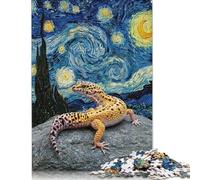 Leopard Gecko on Rock, Starry Night Jigsaw Puzzle Impossible 1000Pcs Decorazione Per La Casa. Giochi Rilassamento E Intelligence Per Adulti E Ragazzi Da 14 Anni 500pcs (52x38cm)
