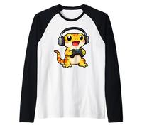 Leopard Gecko Playing Video Game Reptiles Video Gamers Maglia con Maniche Raglan