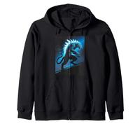 Leopard Giapponese Blu Kaiju Monster Art Donna Leopard Felpa con Cappuccio