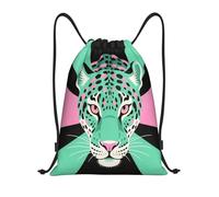 Leopard Head On Dark Borsa con Coulisse Pieghevole Sacca con Cordoncino Regolabile Zaino con Cordone per Spiaggia Vacanze Bambino 36X42Cm