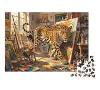 Leopard in Art Studio 1000 Pezzi Puzzle Riciclabile Paper Magical Realism Senior Puzzle Accessori per Giochi di Festa Ottima Idea Regalo per Donne And Men Both 52x38cm/1000 Pezzi