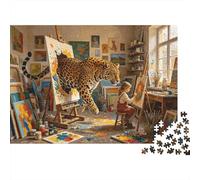Leopard in Art Studio Senior Puzzles 1000 Piece Recycled Surreal Fantasy Puzzles Puzzle Accessori per il gioco Family Gaming Time Gioco educativo Challenge Regalo 70x50cm/1000pcs