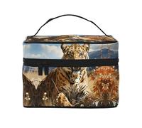 Leopard in cerca di preda Borsa cosmetica da viaggio da donna, (22,9 x 16,5 x 15,7 cm), borsa cosmetica portatile di grande capacità, grande borsa cosmetica per ragazze, nero, Taglia unica