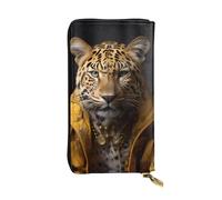 Leopard in una giacca di pelle Stampe Portafoglio lungo in pelle leggero e impermeabile design elegante adatto per regali e uso quotidiano