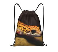 Leopard Little Gecko Borsa con Cordoncino Sacca con Cordoncino Pieghevole Regolabile Borsa Palestra per Spiaggia Uomo Vacanze 36X42Cm