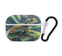 Leopard Little Gecko - Custodia protettiva antiurto per Airpods Pro di seconda generazione, con moschettone, anti-caduta, colore bianco