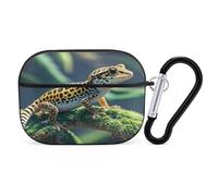 Leopard Little Gecko - Custodia protettiva antiurto per Airpods Pro di seconda generazione, con moschettone, anti-caduta, colore nero
