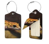 Leopard Little Gecko Etichette per bagagli per valigie, etichette da viaggio in pelle PU con retro completo per la privacy, etichette per nome personalizzate per borse, etichette per valigie con