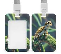 Leopard Little Gecko - Porta badge trasparente con cordino staccabile, custodia verticale in plastica rigida per proteggere carte d'identità e carte di credito per ufficio e fabbrica