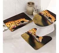 Leopard Little Gecko - Set di 3 tappetini da bagno a forma di U, tappetini da bagno in microfibra antiscivolo + copriwater, morbidi e assorbenti, decorazione per la casa