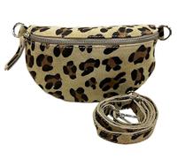 Leopard - Marsupio in pelle scamosciata, unisex, in vera pelle, cachi, 29x13x7 cm, Borsa a
