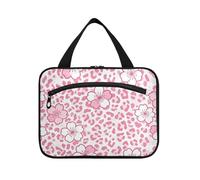 Leopard Peach Blossom Hanging Hanging Travel Toiletry Bag con gancio, Designer Kit da toilette multifunzionale per le donne che viaggiano campeggio bolsos para Hombre, Fiore di Pesco Leopardo, L