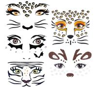 Leopard Pipistrello Tigre Cervo Viso Art Adesivi Gemme Adesive Glitter Animali Stadio Trucco Viso Sparkling Party Adesivi 5pcs