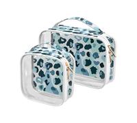 Leopard Print Blue 2 Pack Clear Hanging Toiletry Bag TSA Approvato Portatile Makeup Organizer Bag Uomo Kit da barba