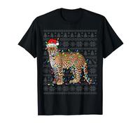 Leopard Santa Hat Xmas Lights Leopard Lover Ugly Christmas Maglietta
