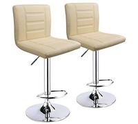 Leopard - Set di 2 sgabelli da bar, moderni, regolabili, con schienale, sgabelli da bar girevoli (beige)