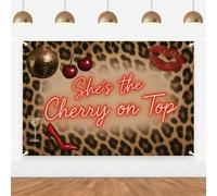 Leopard She's Cherry on Top sfondo stampa ghepardo decorazioni per feste leopardo ciliegia discoteca labbra sfondo per donne anni '70 '80 addio al nubilato decorazioni per feste accessori per foto 1,5