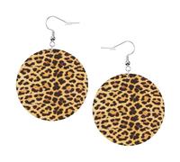 Leopard Skin Pattern Stampa Piercing Rotondo Orecchini In Pelle Set 1 Paio di Eleganti Orecchini In Pelle Pendenti Cerchio Per Le Donne Gioielli Regali, One Size, Poliestere