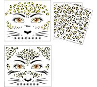 Leopard Tatuaggi Temporanei + Faccia Adesiva + 2 Pezzi di Tatuaggi Leopardo + Faccia Art Design + Facile da Applicare + Riutilizzabili