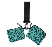 Leopard Teal Nero Portamonete da Donna Custodie per Carte Carino Moda Cambiamento Borsa Portachiavi con Cinturino da Polso per il Lavoro 2 Pz tarjetero para tarjetas de credito, leopardo verde acqua