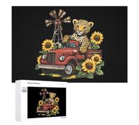 Leopard Truck Girasole Mulino A Vento Puzzle per Adulti Famiglia Attività Giochi Home Decor Puzzle 1000 PCS