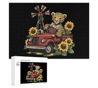 Leopard Truck Girasole Mulino a Vento Puzzle per Adulti Famiglia Attività Giochi Home Decor Puzzle 300 PCS
