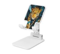 Leopard Walking Through The Jungle Supporto per cellulare pieghevole ad angolo regolabile in altezza Supporto per cellulare portatile da tavolo compatibile con tutti gli smartphone bianco