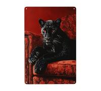 Leopard With Red Eyes On The Sofa Wild Animals Decorations Cartello In Metallo Facile Da Installare Targa In Metallo Resistente Uv Targa In Latta Per Cucina Garage Parete 20X30Cm