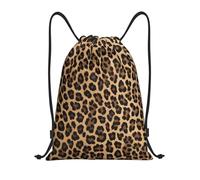 Leopardato Titolo: borsone leggero con coulisse, impermeabile, pieghevole, con tracolla regolabile, ideale per sport, yoga, viaggi e scuola, Nero , M