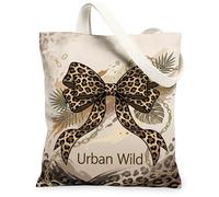 LeopardBow - Borsa tote in tela da donna, con catena Urban Wild PalmLeaf Fall beige, lavabile, riutilizzabile, idea per familiari, amici, colleghi, lettura di amori, 33 x 38 cm