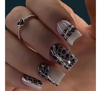 Leopardi grigi Stampa Unghie Finte Breve Piazza Premere Su Unghie Artificiali Inverno Unghie Artificiali Coperture