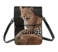 Leopardo africano sulla roccia piccole borse a tracolla per le donne borsa del telefono cellulare borsa del cuoio dell'unità di elaborazione del raccoglitore con la tracolla