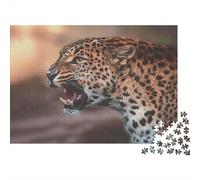 Leopardo che ruggisce Puzzle 1000 pezzi difficile per adulti Leopardo selvaggio feroce che ruggisce Premium robusto alta qualità vibrante stimolante antistress 38x26cm/1000pz