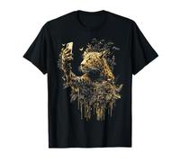 Leopardo che tiene il cellulare albero natura animale motivo leopardo Maglietta