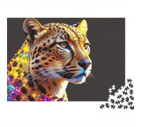 Leopardo con gemme Colore vibrante Puzzle 1000 pezzi per adulti Primo piano di leopardo scintillante con gemme Premium robusto alta qualità stimolante difficile antistress 38x26cm/1000pz