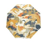 Leopardo Della Giungla Dei Cartoni Animati Beige Ombrello Pieghevole Automatico Ombrelli Antivento Protezione UV da Viaggio per Bambini Ragazzi Ragazze