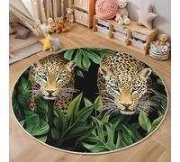 Leopardo Della Giungla Tappeto Da Salotto Rotondo 100cm, Piante Tropicali Animali Antisdrucciolevole Lavabile a Pelo Corto Tappeto Della Decorazione Della Camera Da Letto Del Soggiorno, Marrone