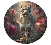 Leopardo delle Nevi in Piedi tra i Fiori di Loto|| Puzzle Divertenti Per Tutta La Famiglia 1000pcs (67.5x67.5cm) Adulti