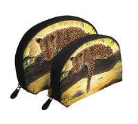 Leopardo divertente, Borsa per trucco a conchiglia Portamonete da donna Borsa da toilette piccola Borsa per cosmetici 2 pezzi