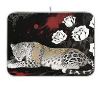 Leopardo e Rosa Nero Bianco Stile Gotico Stuoie per Stoviglie Microfibra Stendino Stuoia Stuoia di Stoviglie Stuoia di Stecca per Piatti Grandi 18 x 24