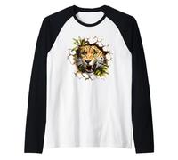 Leopardo feroce Ruggente Che rompe Attraverso Il Muro Maglia con Maniche Raglan