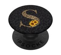 Leopardo ghepardo stampa animale girasole monogramma lettera S PopSockets PopGrip Adesivo