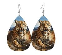 Leopardo in cerca di prede Orecchini in pelle a forma di lacrima stampati | Design di fascia alta, orecchini di lusso leggeri