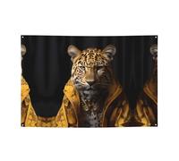 Leopardo in una giacca di pelle Banner per feste 119,4 x 180,3 cm, adatto per Halloween, Natale, feste, riunioni e altri banner per le vacanze