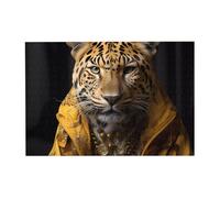 Leopardo in una giacca di pelle, puzzle in legno, orizzontale, 300 pezzi, per il tempo libero e la creatività in famiglia