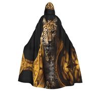 Leopardo in una giacca di pelle Stampe Halloween Poncho con cappuccio Adulti Mantello Decorazione per feste Feste Costume Facile da pulire Resistente