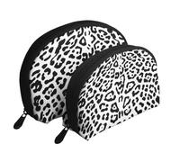 Leopardo Nero Bianco, Borsa per trucco a conchiglia Portamonete da donna Borsa da toilette piccola Borsa per cosmetici 2 pezzi