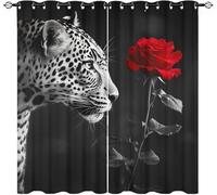 Leopardo Romantico e Rosa Tende Oscuranti Soggiorno 70L x 160A cm (2 Pannelli) Nero Tende Termiche Isolanti con Occhielli per Camera da Letto Dei Bambini Decorazione Finestre